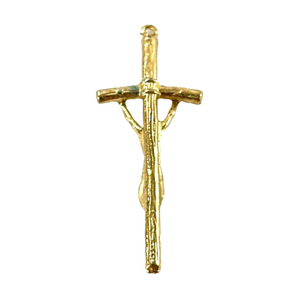 Vintage Crucifix Pendant 2” Gold Tone Cross Jesus Corpus Religious Charm - Picture 5 of 6